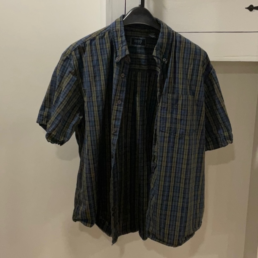 Arrow Men's Short Sleeve Button-Down Plaid Shirt in Blue and Green